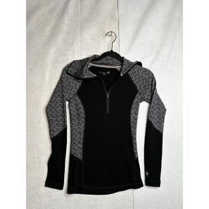 Smartwool Womens XS Quarter Zip Hoodie Merino Wool Base Layer Black Chevron 1904